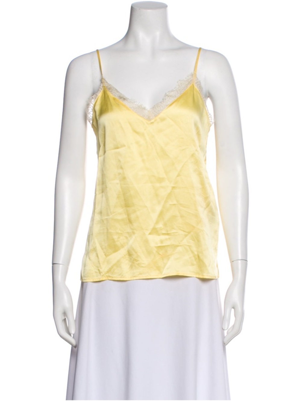 ANINE BING - Silky Yellow Lace-Trim Cami Top